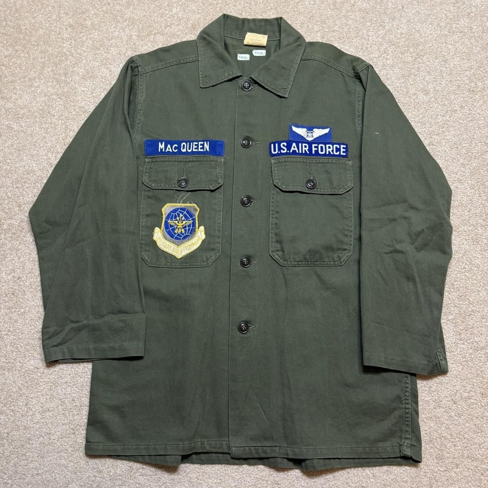 Vtg USAF OG 107 Field Shirt Medium Green Fatigues Military Airlift Command 60s